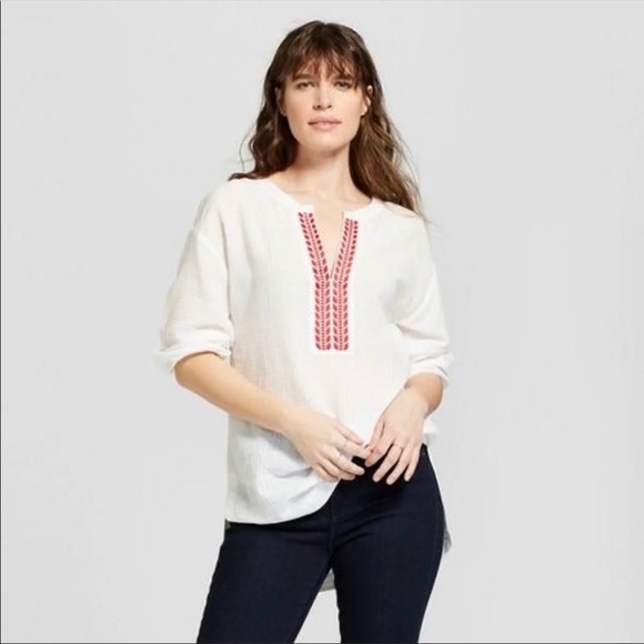 Universal Thread Tops - Universal Threads Red Embroidered Gauzy Tunic